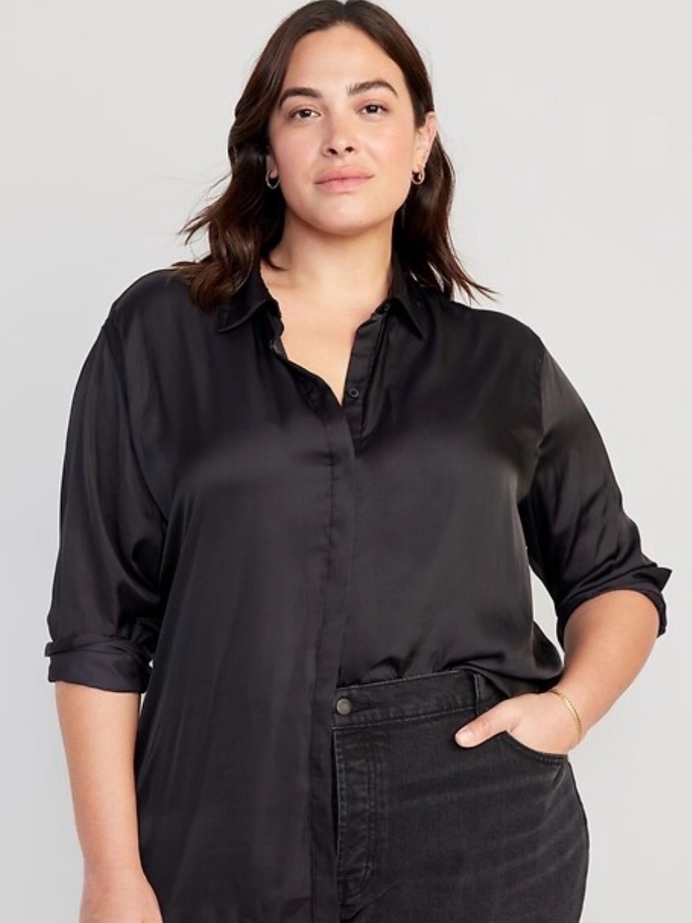 Old Navy Black Satin Button-Down Blouse | Size Medium |